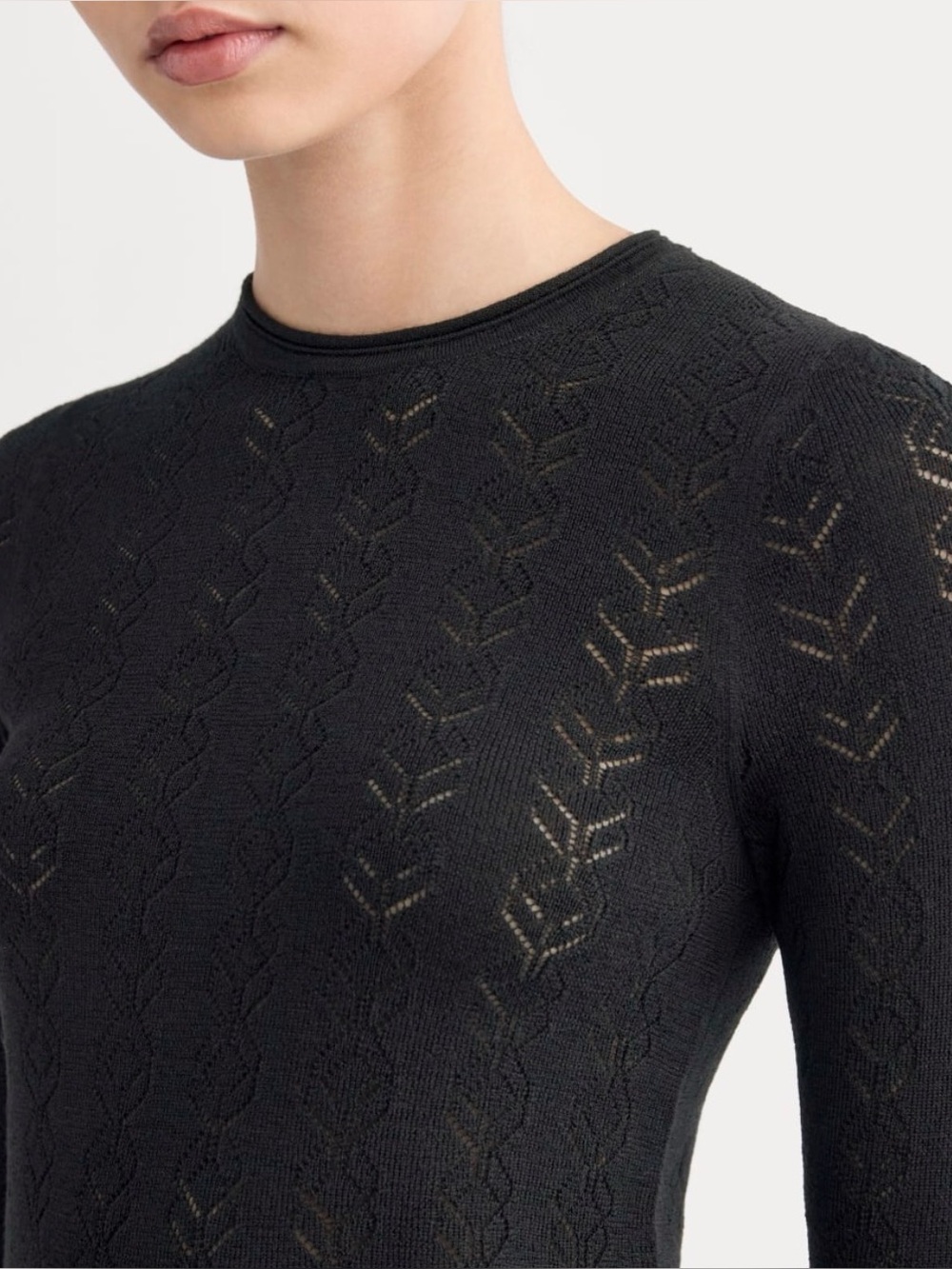 New Everlane THE POINTELLE CREW IN ULTRASOFT MERINO Black Size S - Picture 11 of 12